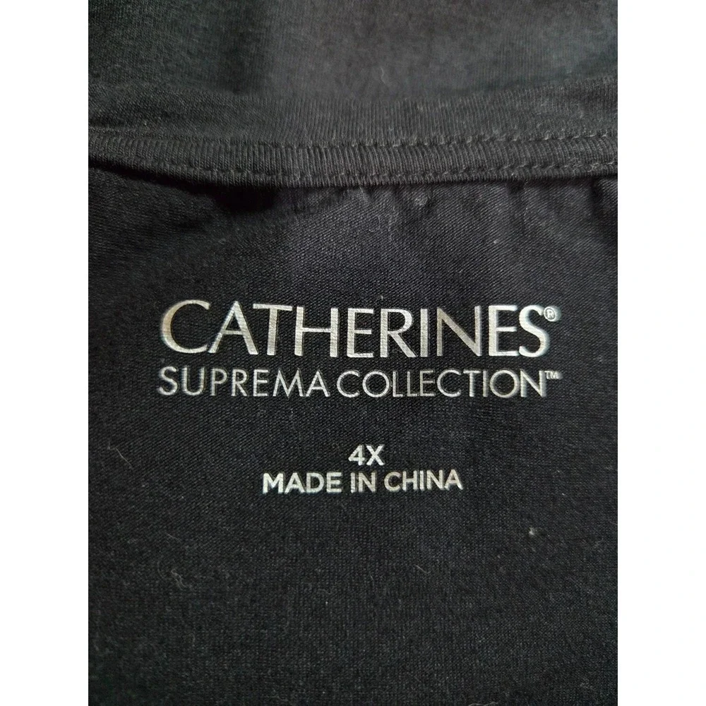 Catherines Suprema Collection Black V-Neck 3/4 Sleeve Top Plus Size 4X
